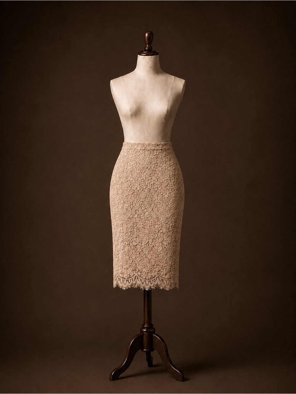 Topshop Nude Beige Floral Lace Pencil Midi Skirt Size 6 Like New - Picture 2 of 5